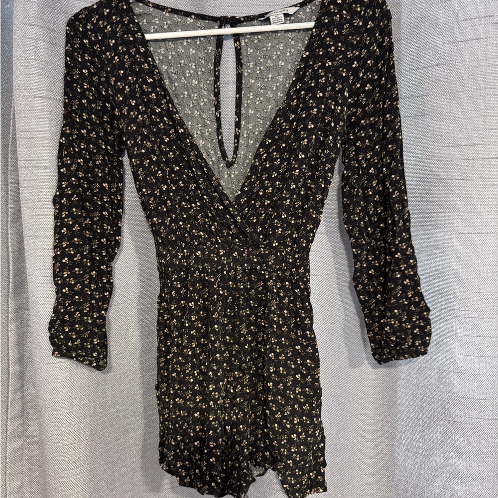 American Eagle Black Floral Romper